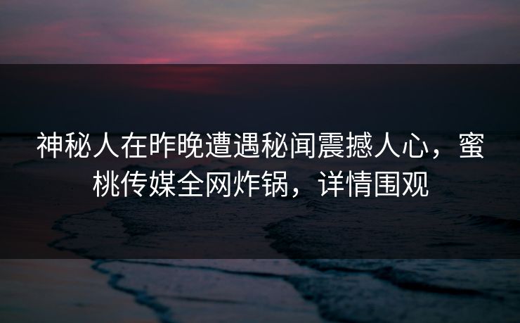 神秘人在昨晚遭遇秘闻震撼人心，蜜桃传媒全网炸锅，详情围观